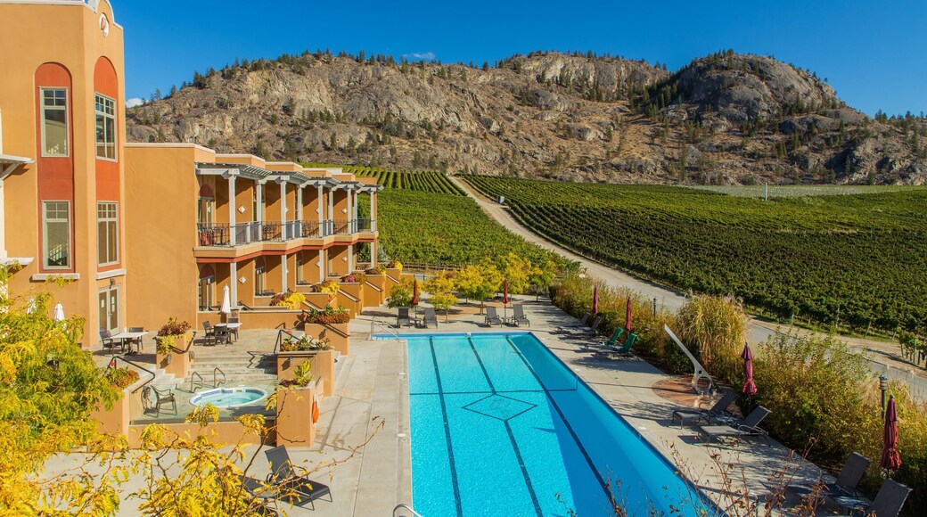 Burrowing Owl Estate Winery showing a pool, a hotel and farmland