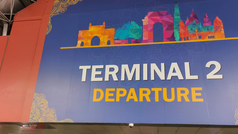 Terminal 2 Departure - Signage at Airport Terminal in Delhi