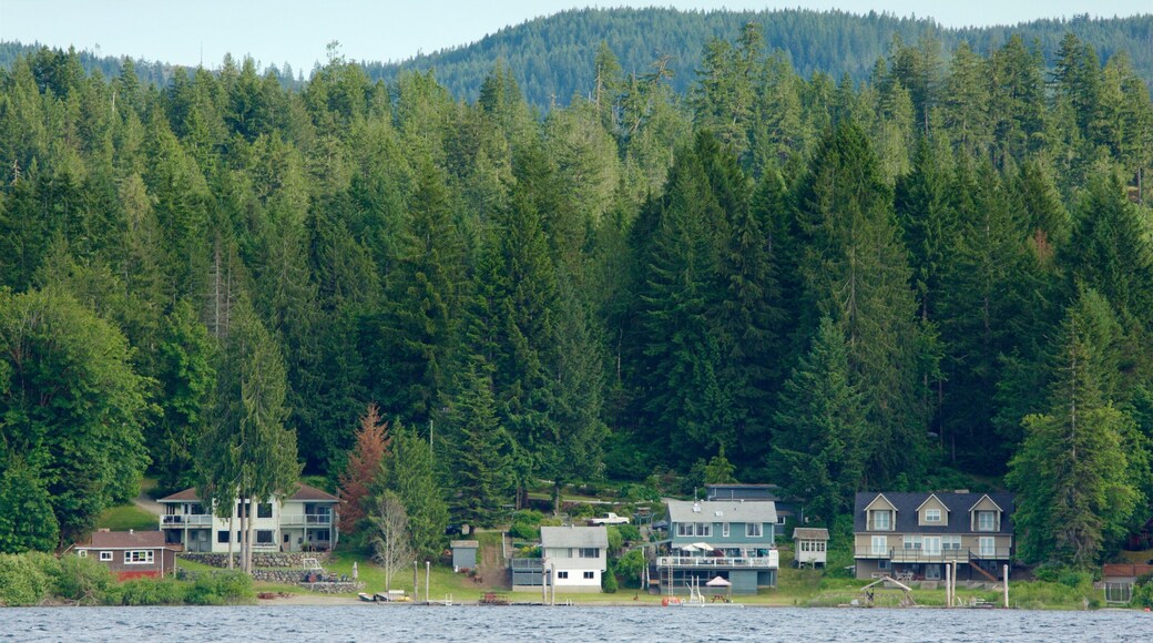 Sproat Lake Petroglyphs showing a lake or waterhole, a small town or village and tranquil scenes