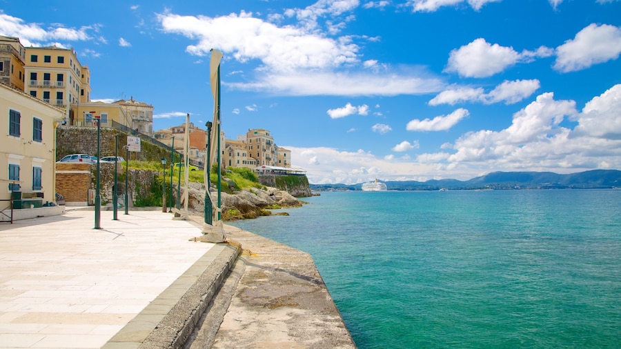Port of Corfu which includes a coastal town and general coastal views