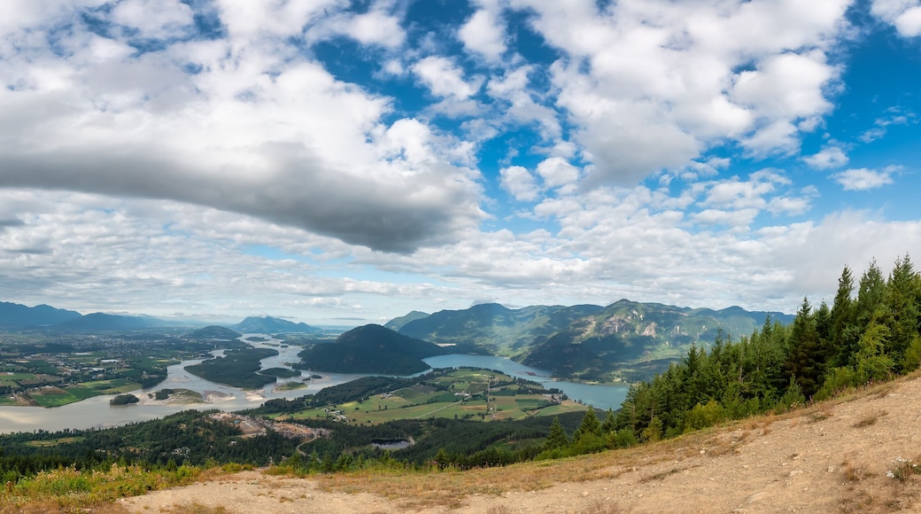 Panoramic View of Fraser Valley from top of the mountain. Canadian Nature Landscape Background. Harrison Mills near Chilliwack, British Columbia, Canada.