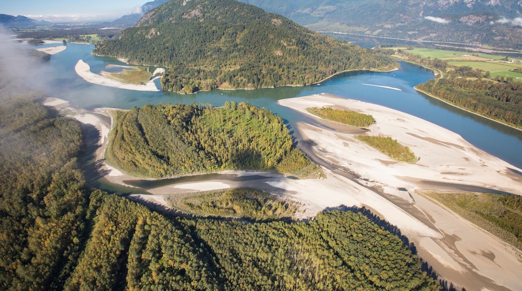 Aerial view of the confluence of the Harrison and Fraser Rivers