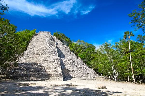 Mayan Nohoch Mul pyramid in Coba, Mexico