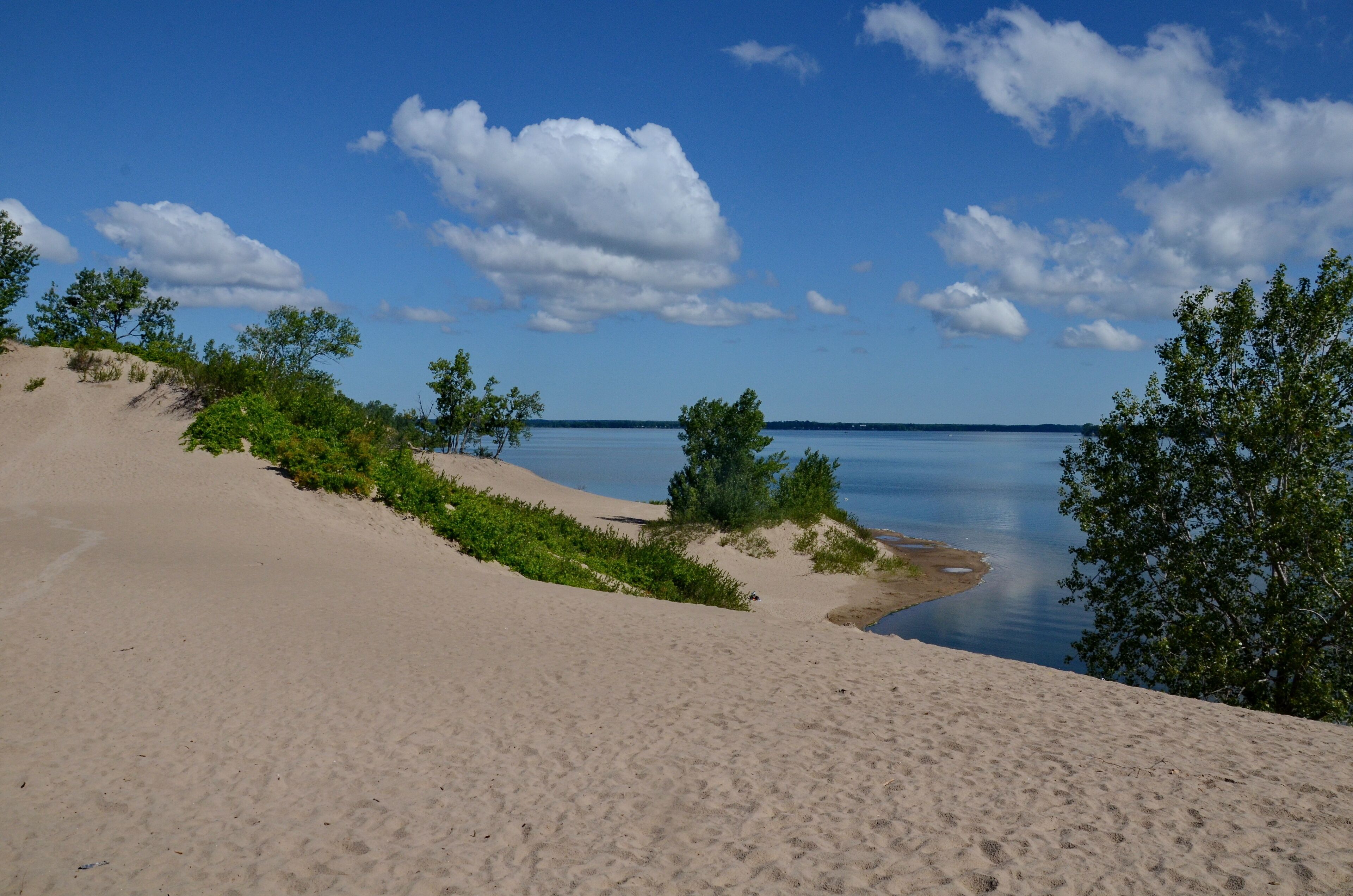 Dunes Beach sand dunes at Sandbanks Provincial Park in Ontario, Canada.   Sandbanks is the largest baymouth barrier dune formation in the world. It is located on Lake Ontario.