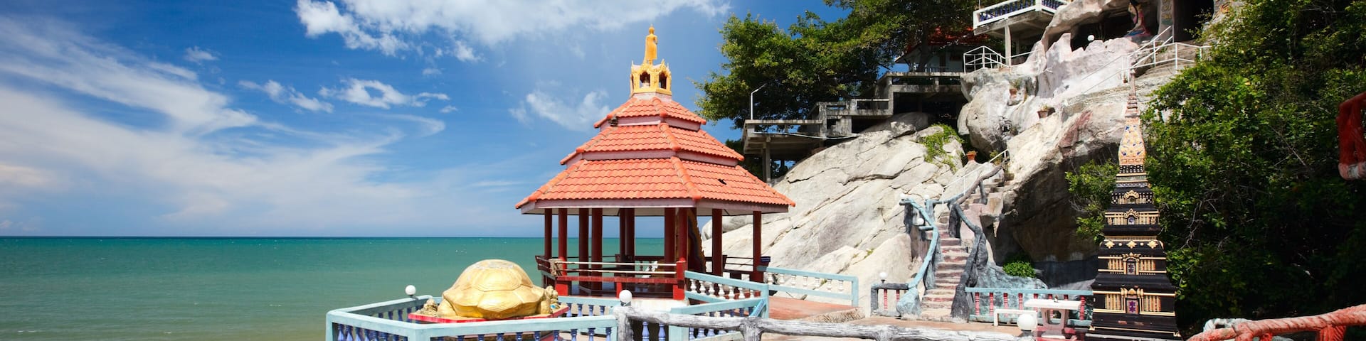 Beautiful temple complex and beach in Khao Tao near Hua Hin, Thailand