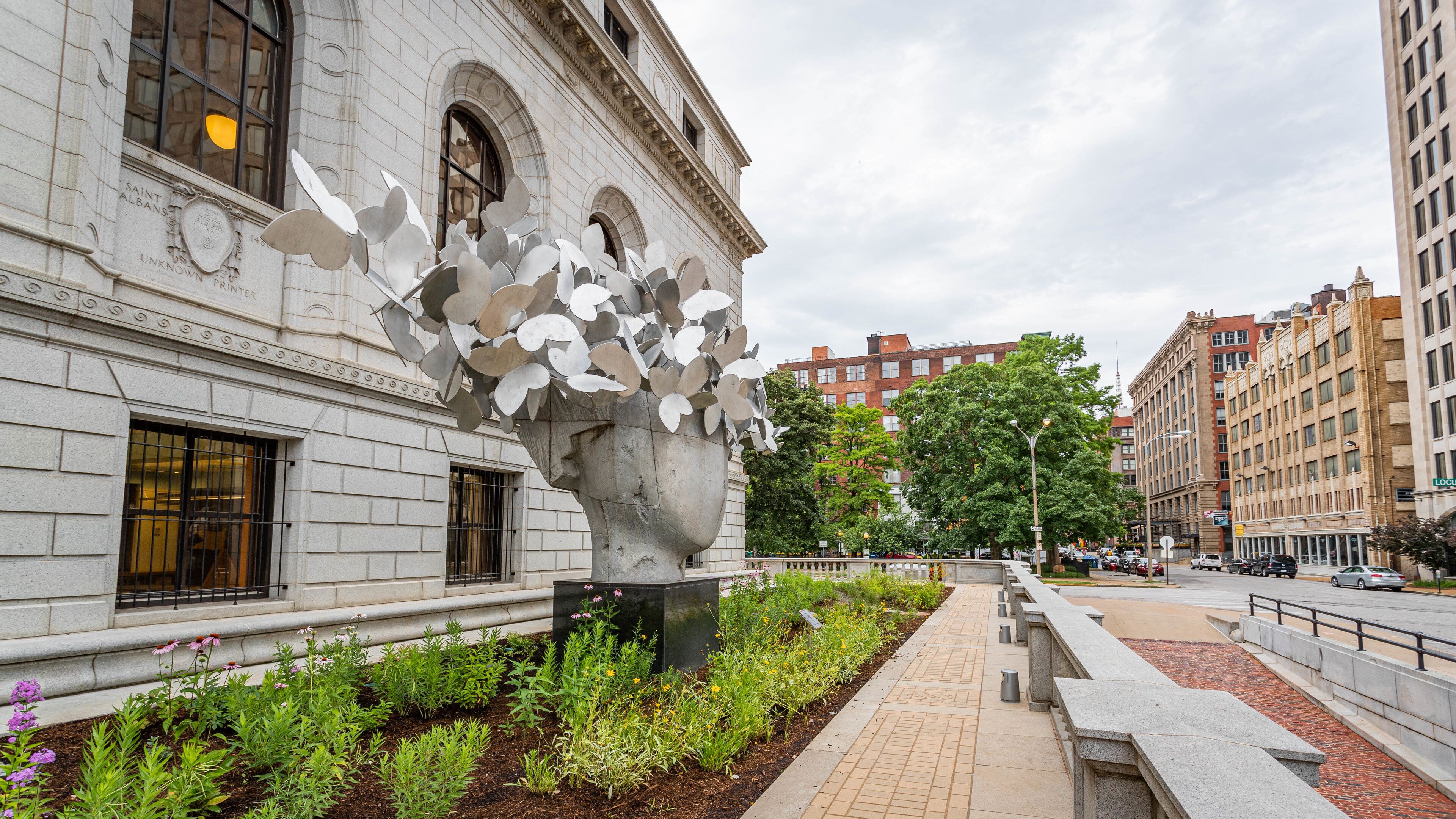 Central Public Library featuring a city and outdoor art