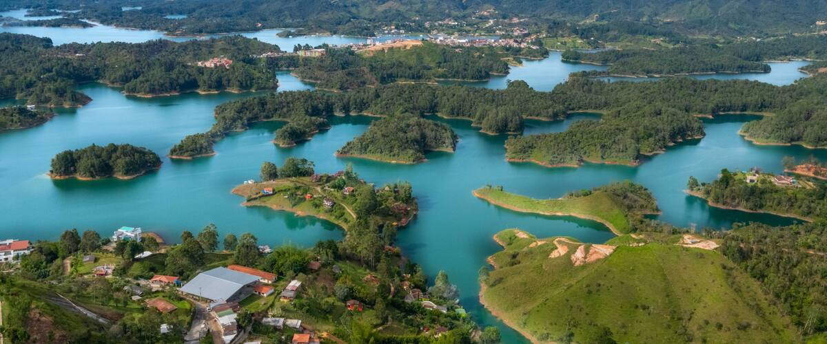 View from the top of El Peñon de Guatape (The Rock of Guatape). The lake is man made for a hydroelectric dam built in 1970. It’s a short drive from Medellin and definitely worth a visit.