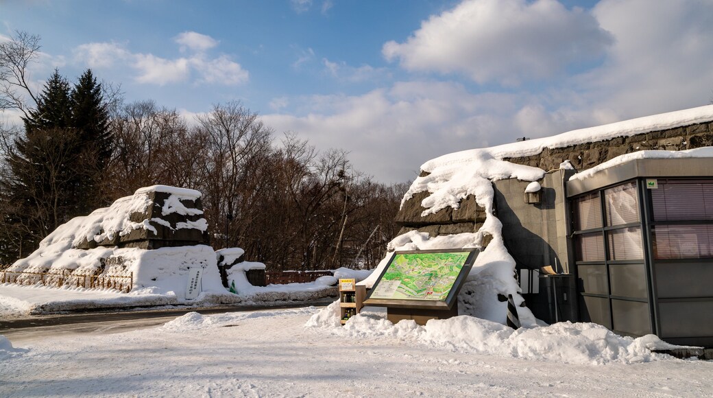 Sapporo Art Park showing signage and snow