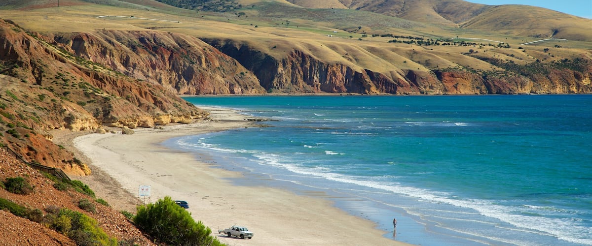 Aldinga Beach das einen Sandstrand und allgemeine Küstenansicht