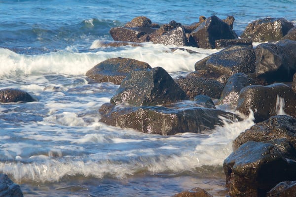Onekahakaha Beach Park das einen Brandung, allgemeine Küstenansicht und Felsküste