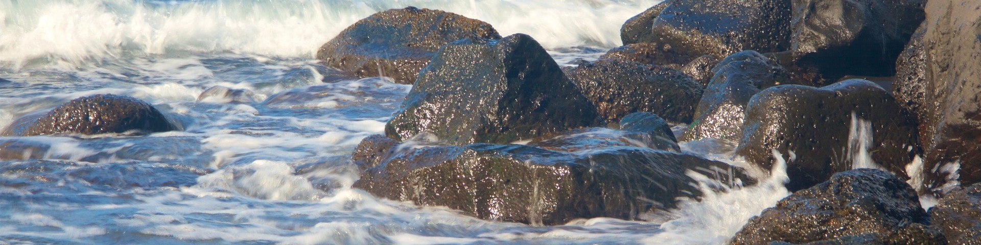 Onekahakaha Beach Park featuring waves, rocky coastline and general coastal views