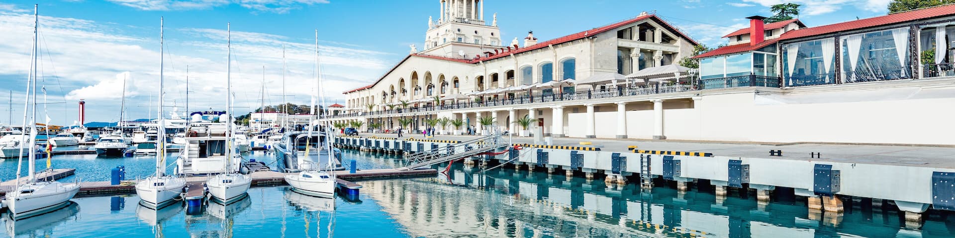 Yachts and boats anchored in the port of Sochi. Russia.; Shutterstock ID 673133758; Purchase Order: -
