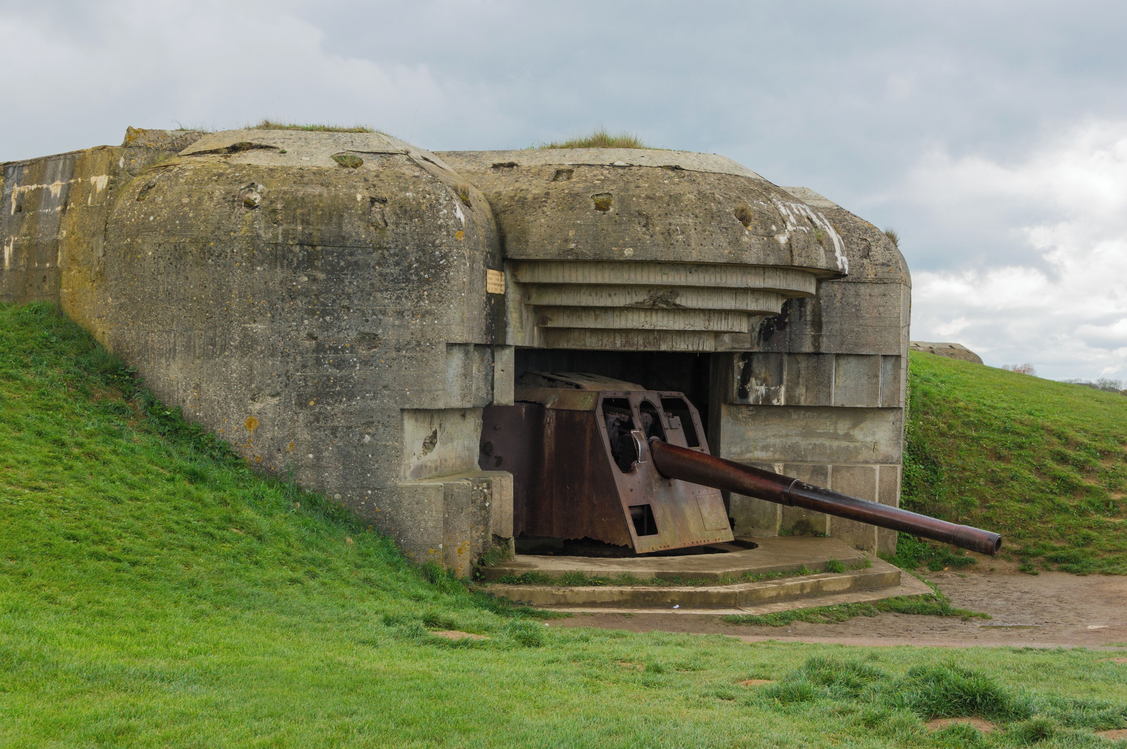 A bunker with gun at batterie Longues-sur-Mer (German Atlantic wall), Calvados, Normandy, France