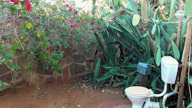 Camp Itumela is a small campsite in Botswana close to the border of South Africa. Their toilet is a little gem, hidden between the cactus plants and red flowers, exposed to the open air. It gives a whole different meaning to going to the toilet #localgem