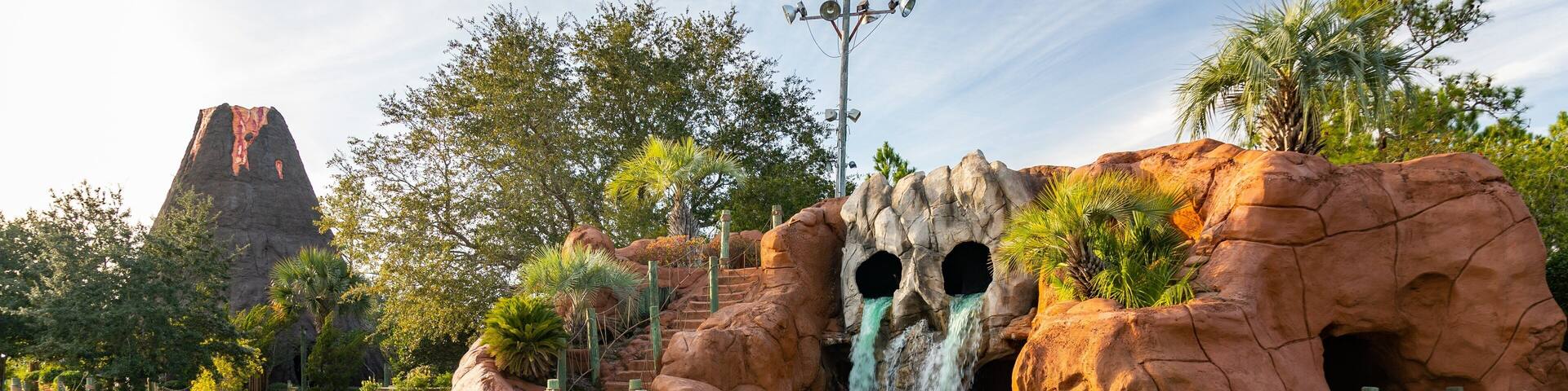 Adventure Island which includes a bridge and a fountain