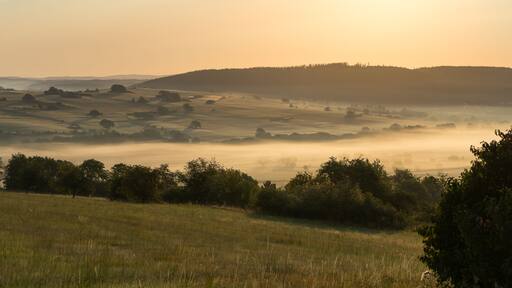 Sunrise with fog at the german Rothaargebirge