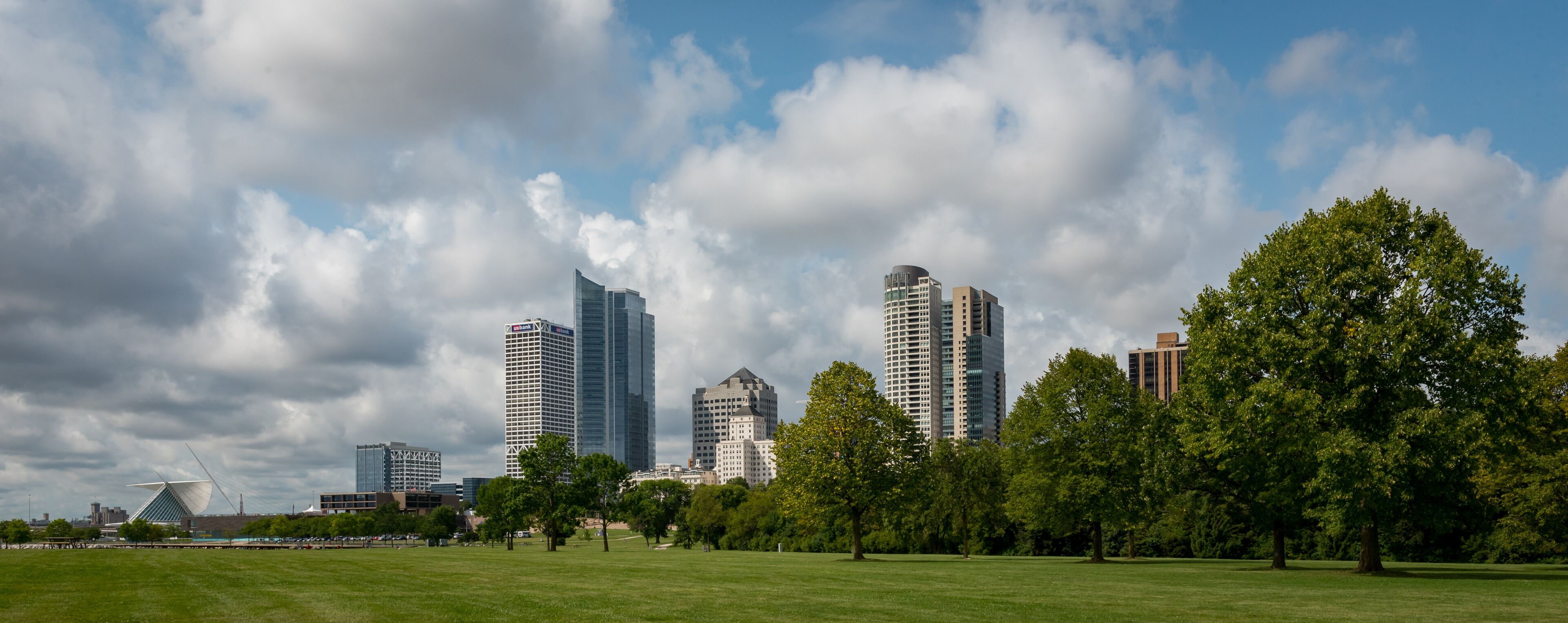 Milwaukee Wisconsin skyline as seen from Veterans Park in summer