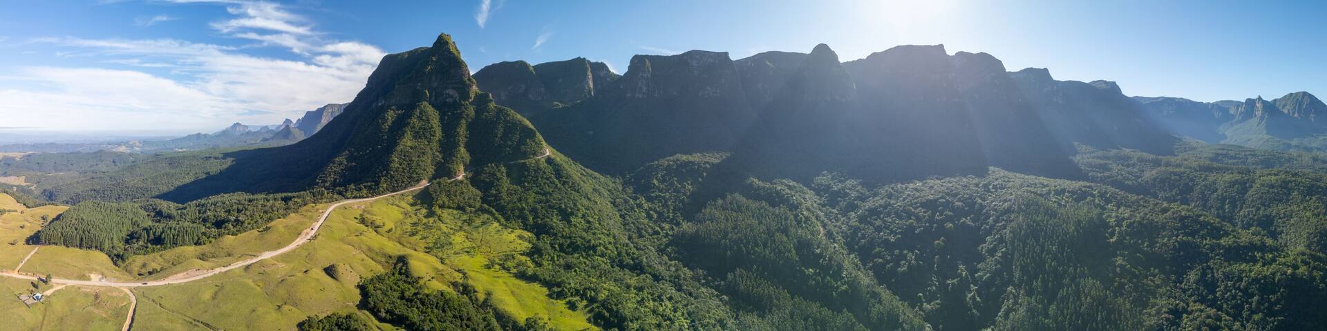Aerial panorama of the mountains of the state of Santa Catarina in Brazil