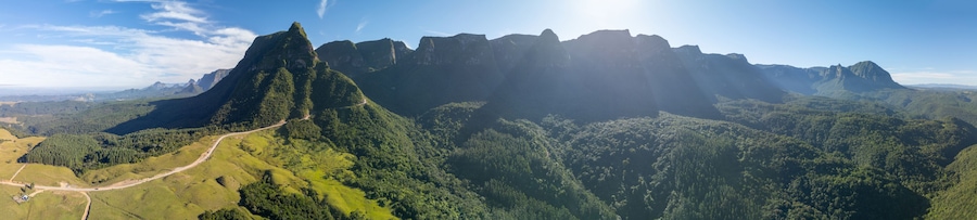 Aerial panorama of the mountains of the state of Santa Catarina in Brazil