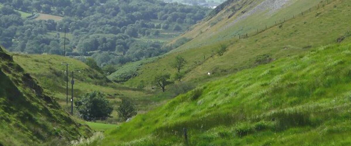 Looking down Cwm Berwyn, Ceredigion Looking north-west, the cwm opens out with fine views across the Teifi Valley.