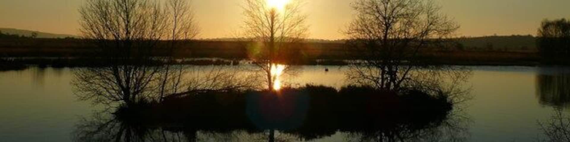 Cors Caron / Tregaron Bog Haul ar fin machlud dros y llyn ar Gors Caron / The sun about to set over the lake on Tregaron Bog