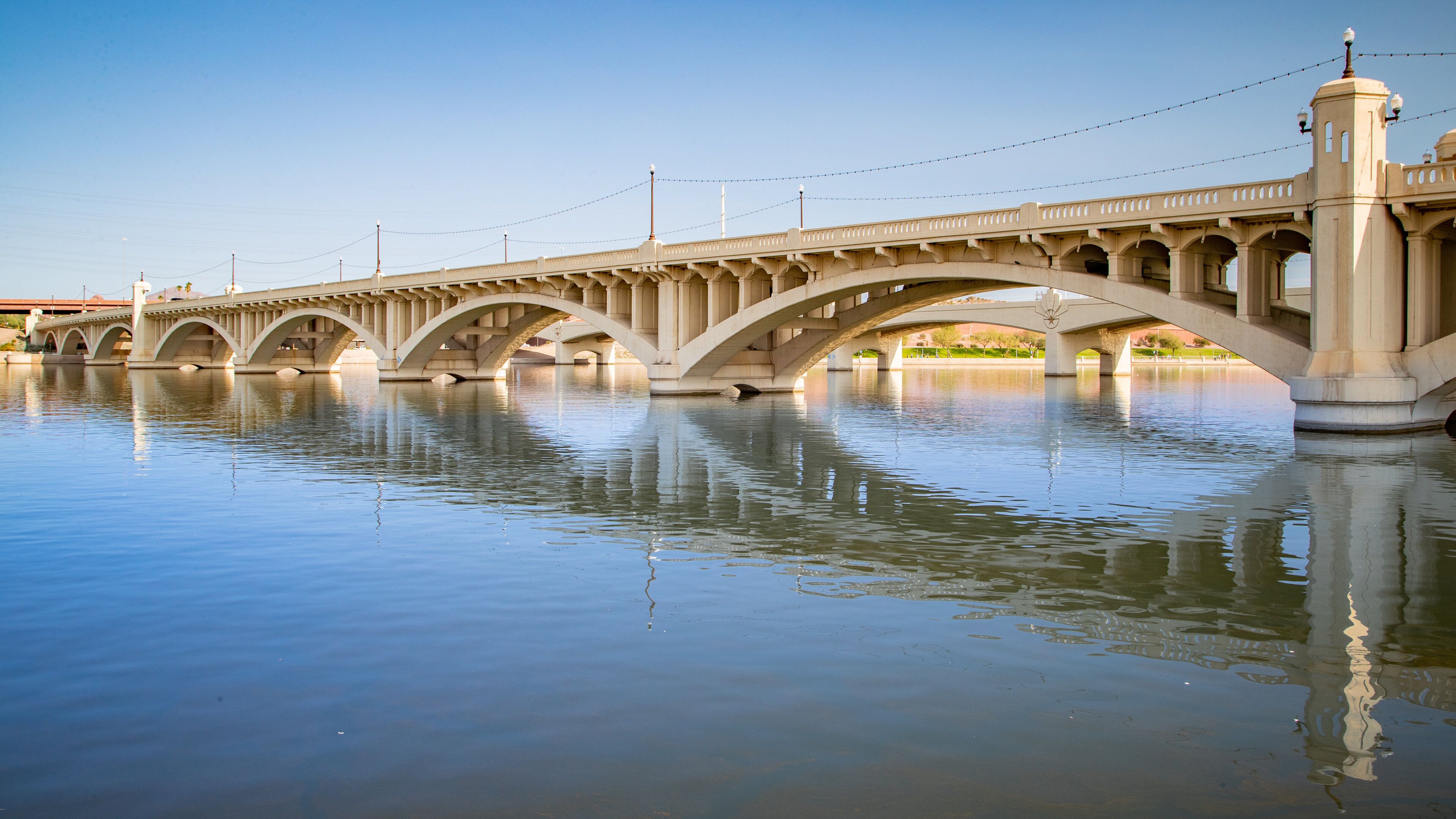 Tempe Beach Park which includes a bridge and a river or creek