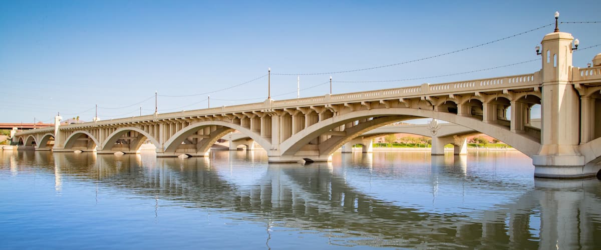 Tempe Beach Park which includes a bridge and a river or creek