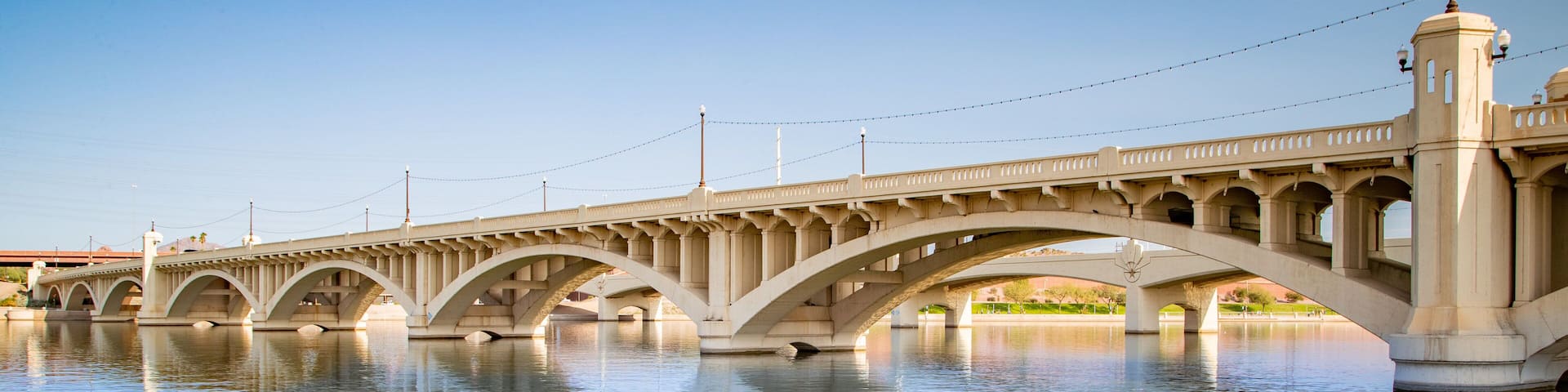 Tempe Beach Park which includes a bridge and a river or creek
