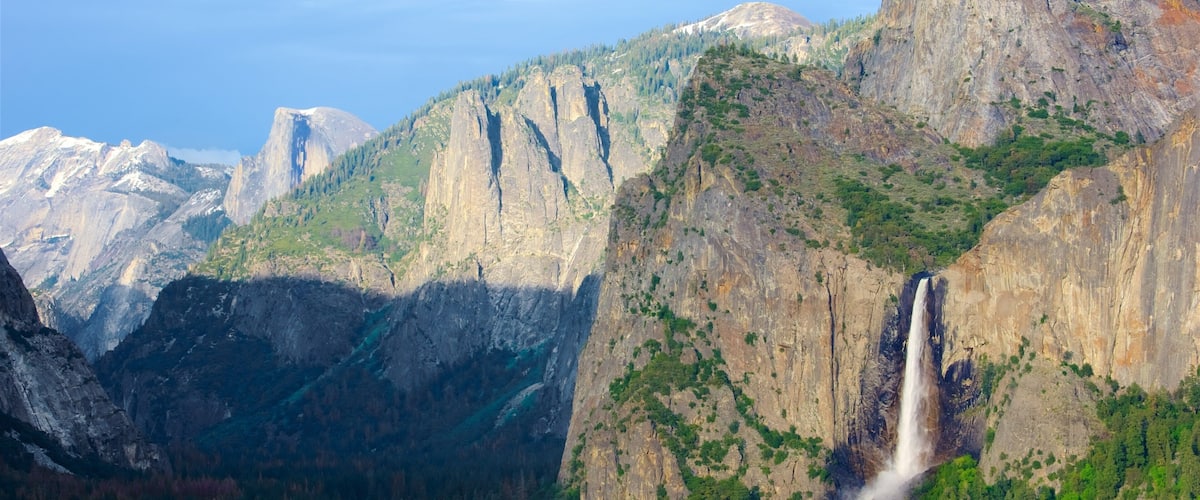Bridalveil Falls featuring forests, mountains and a cascade