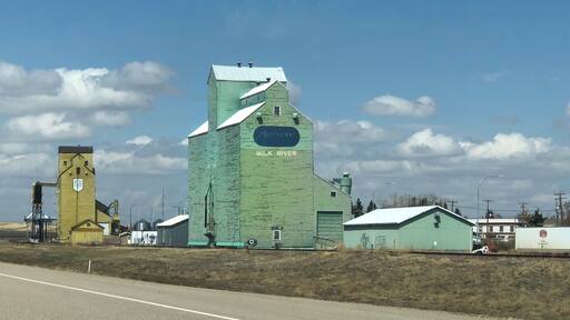 The height of wooden country grain elevators in Alberta was reached in 1934 with a total of 1,781. New ones continued to be added until the 1990s, but with increasing numbers being demolished, these icons of the prairie became scarcer. Today, the remaining wooden country grain elevators number only about six percent of the maximum reached in the 1930s. These days the grain elevators are made of steel.
Milk River is a town in Southern Alberta with a population of under 900. (April 2018)
#OnTheRoad #MyBackyard