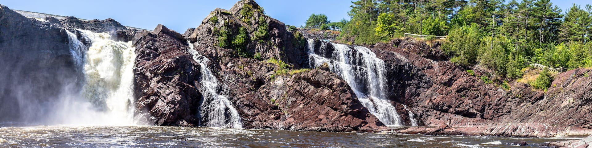 Panoramic view of Chutes de la Chaudiere, Levis, Quebec, Canada. Chaudiere river.