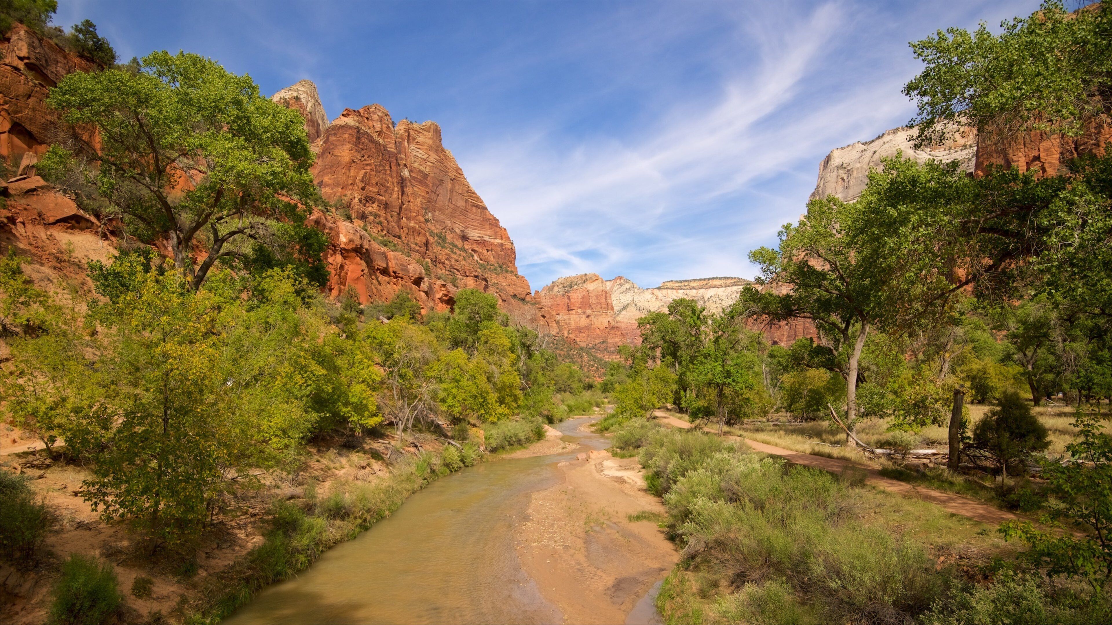 Emerald Pools featuring mountains, landscape views and a river or creek