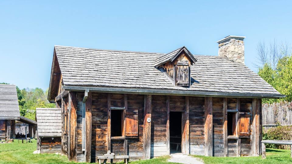 Reconstructed buildings of Jesuit settlement in Sainte-Marie Among the Hurons, Midland, Ontario, Canada