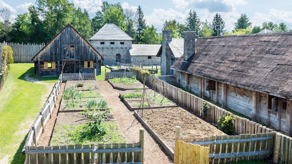 Reconstructed buildings of Jesuit settlement in Sainte Marie Among the Hurons, Midland, Ontario, Canada