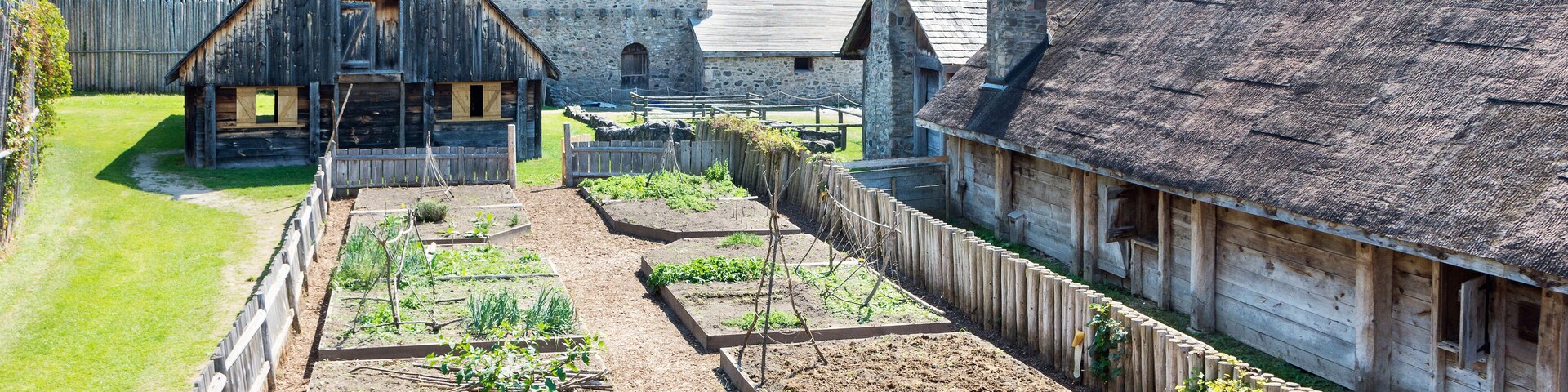 Reconstructed buildings of Jesuit settlement in Sainte Marie Among the Hurons, Midland, Ontario, Canada