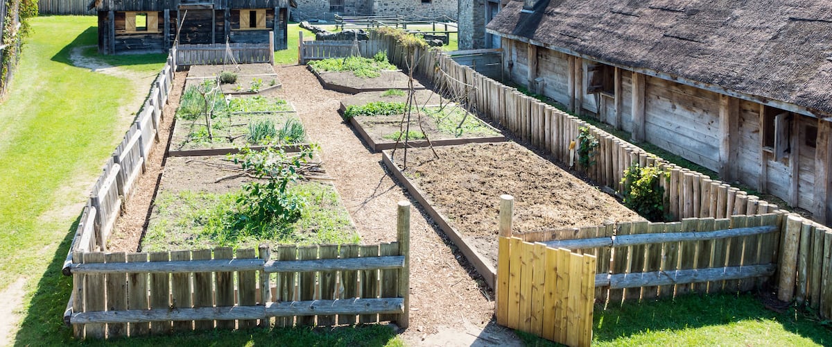 Reconstructed buildings of Jesuit settlement in Sainte Marie Among the Hurons, Midland, Ontario, Canada