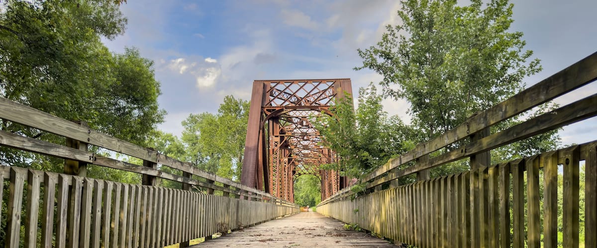 trestle on Katy Trail in Missouri over Auxvasse Creek near Mokane - 237 mile bike trail stretching across most of the state of Missouri converted from abandoned railroad