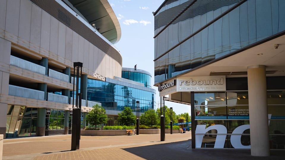 Moda Center which includes signage