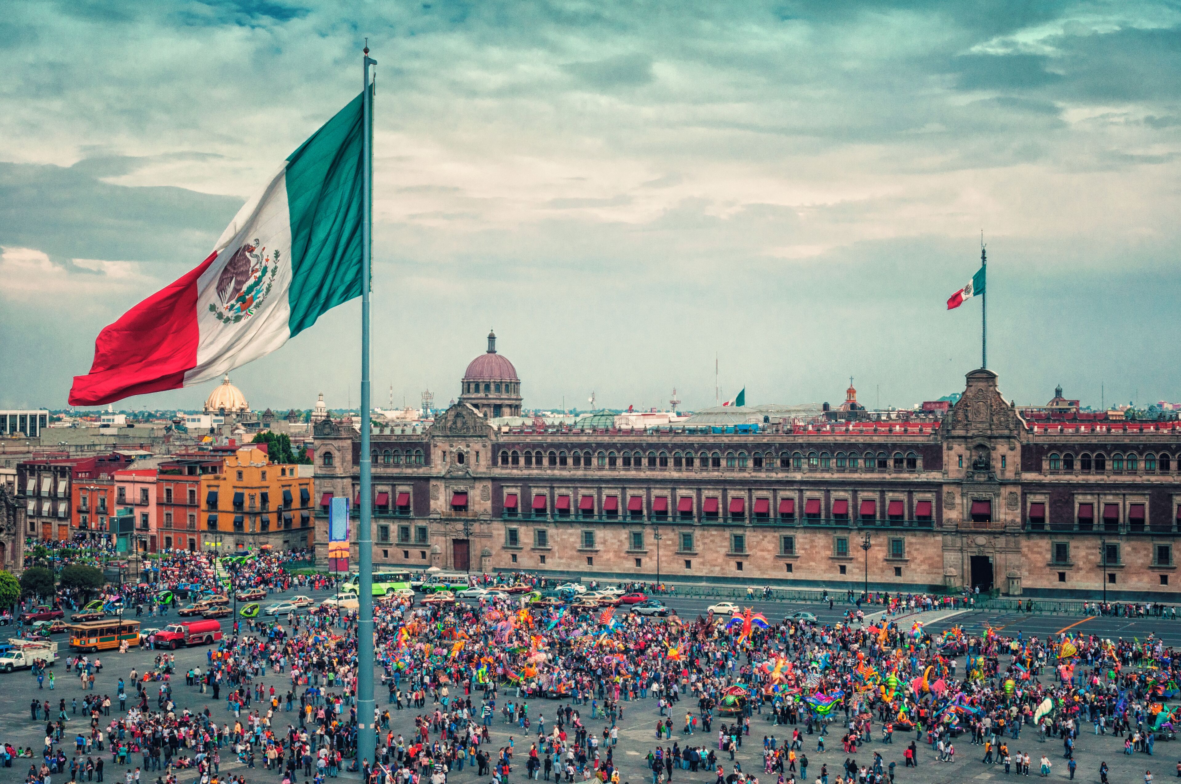 Principal Square with Flag in Mexico City