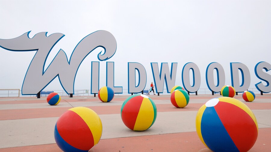 Wildwood Boardwalk which includes signage and outdoor art