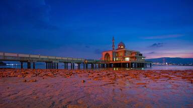 An Evening view during sunset at the Floating Mosque,Penang Port, Seberang Perai, Malaysia.