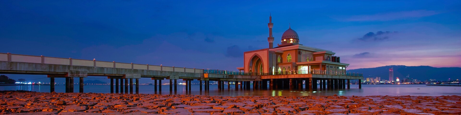 An Evening view during sunset at the Floating Mosque,Penang Port, Seberang Perai, Malaysia.