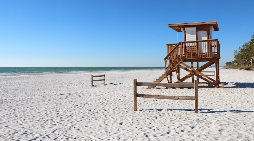HBDTFE Lifeguard station on the white sand of Coquina Beach on Anna Maria Island near Bradenton, Florida