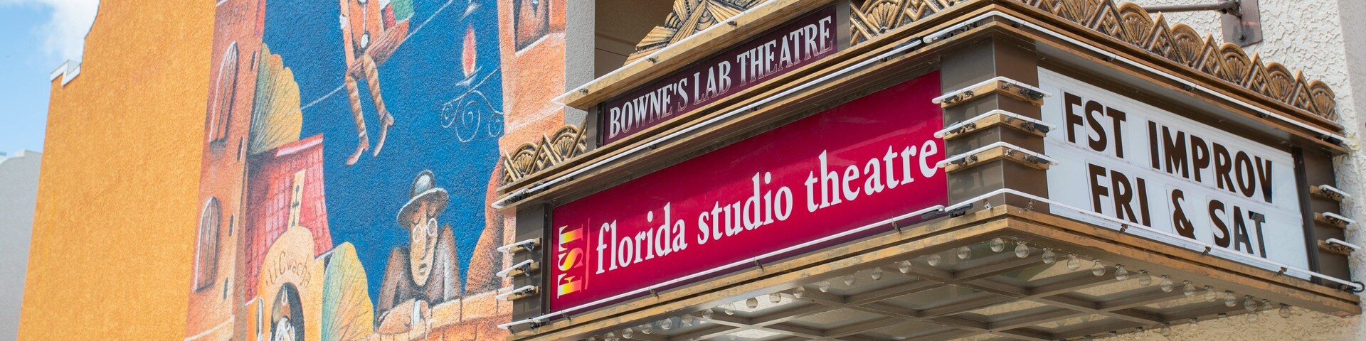 Florida Studio Theatre showing signage and outdoor art