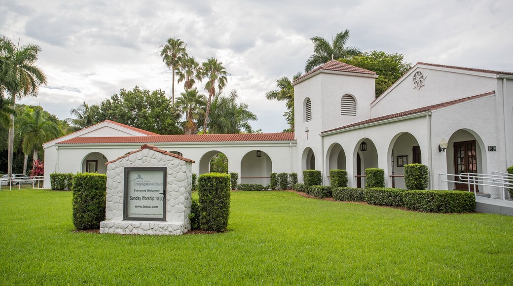 Thomas Edison Congregational Church featuring a church or cathedral and signage