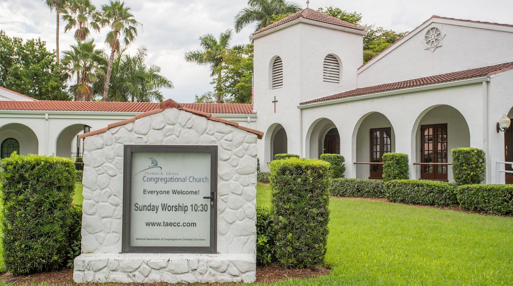 Thomas Edison Congregational Church featuring signage and a church or cathedral