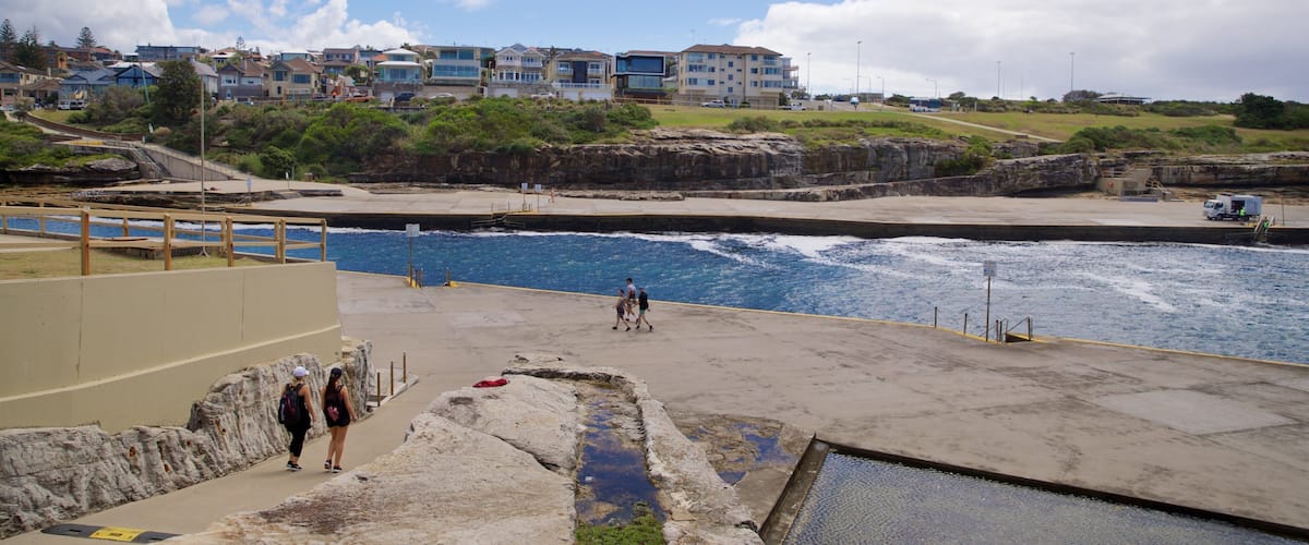 Clovelly Beach featuring a coastal town and a river or creek