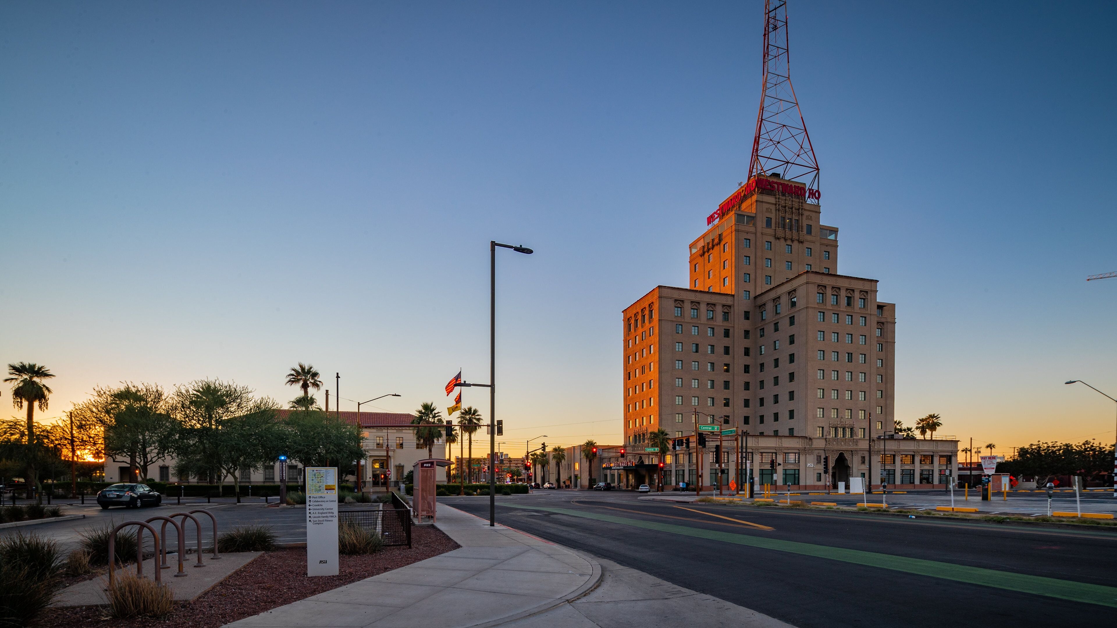 Downtown Phoenix featuring a sunset