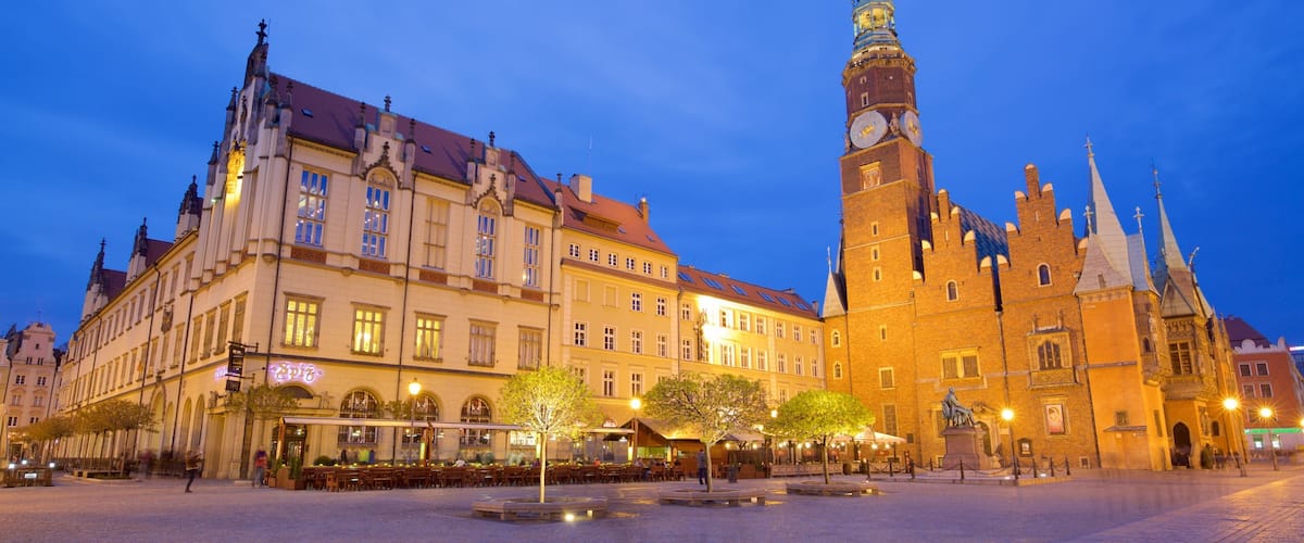 Wroclaw Market Square featuring night scenes and heritage architecture