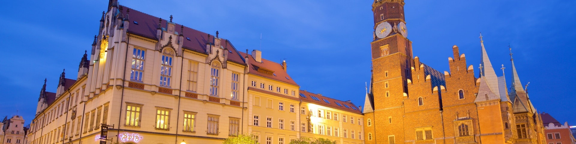 Wroclaw Market Square featuring night scenes and heritage architecture